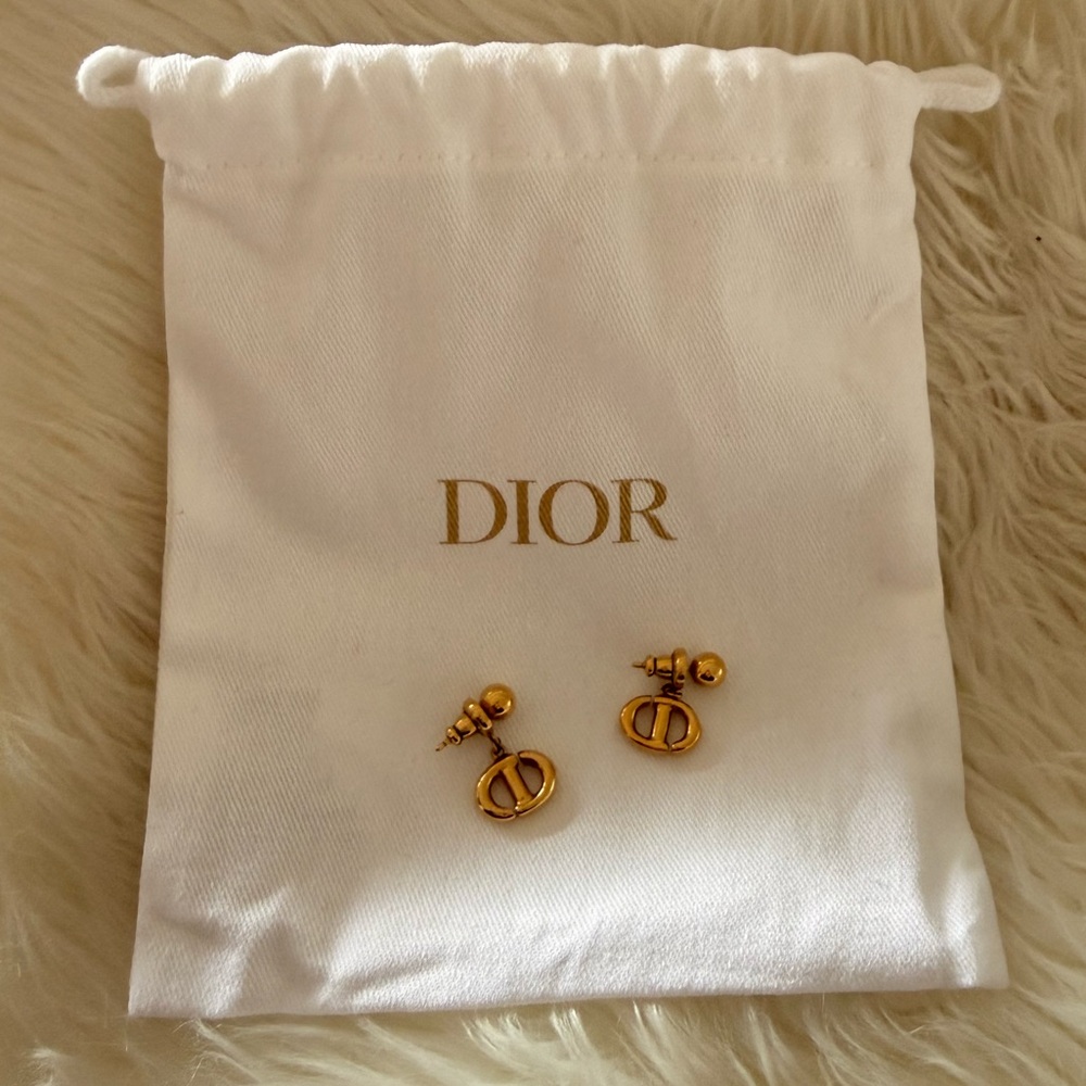 Dior Gold Tone CD Drop Earrings - Picture 2 of 4